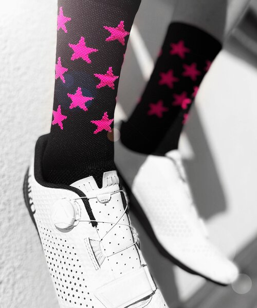 Sportsocken lang STARS schwarz/pink